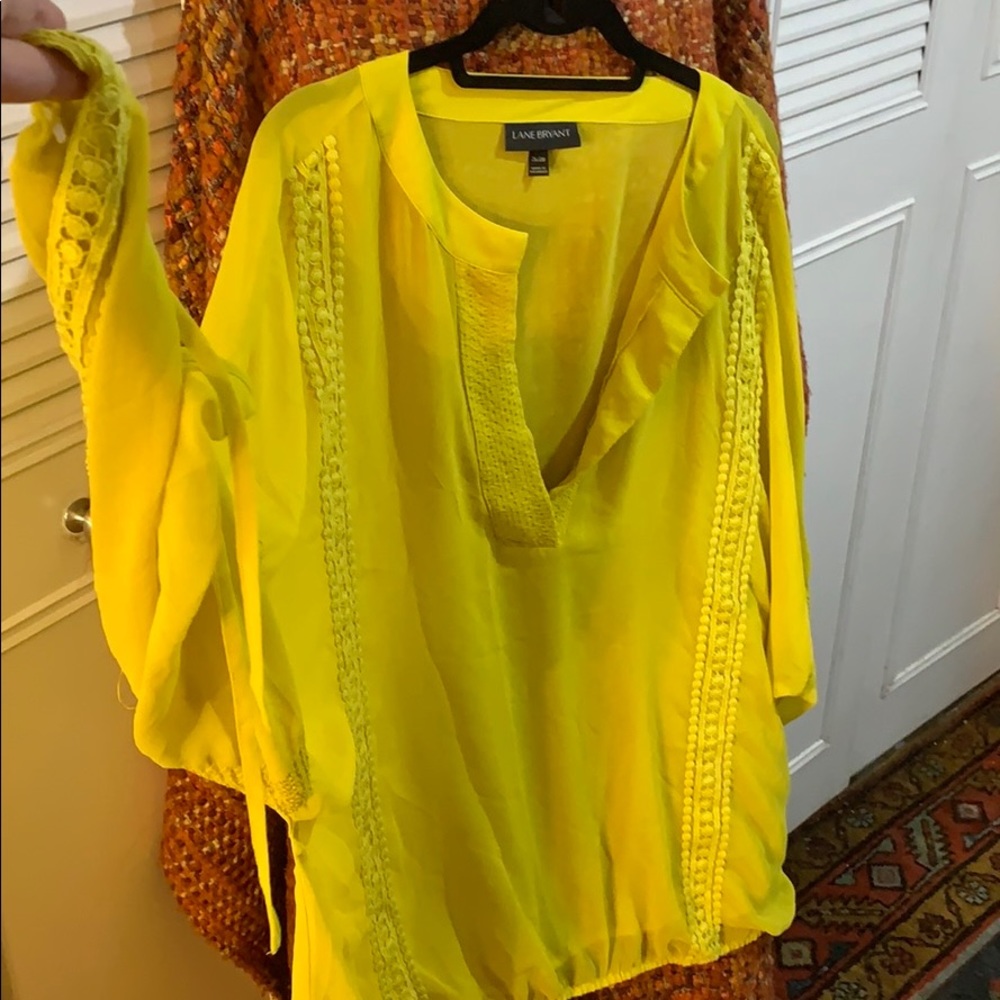 NWOT Lane Bryant Open neck, appliquéd, sheer top 26/28